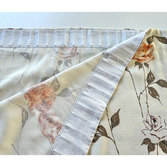 Vintage 1970s cream curtain, large orange roses, long stems, pleated, per panel - Picture 8 of 10